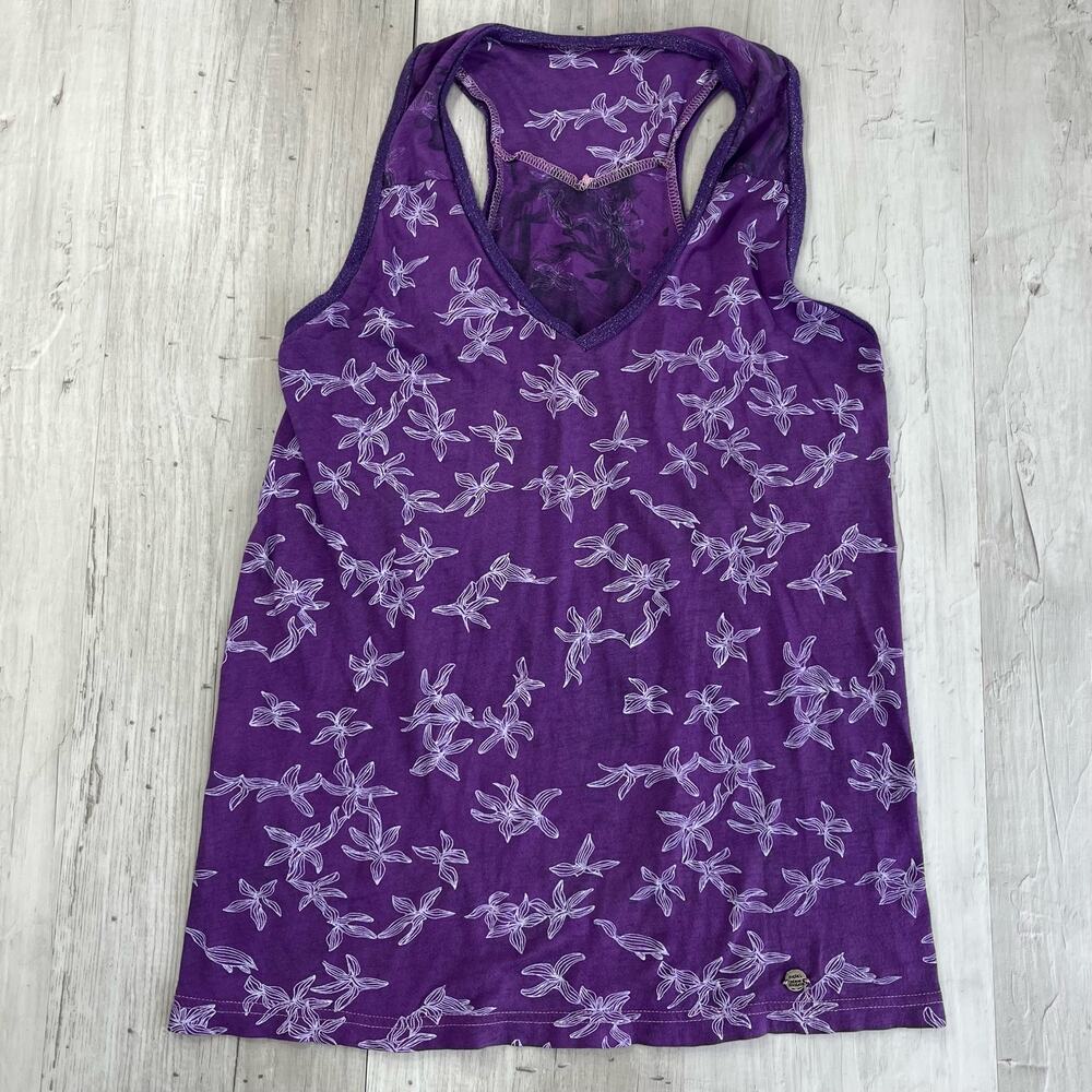 Diesel Purple Floral Sleeveless Open Racer Back Shimmer Lined Tank Top
